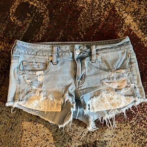 American Eagle Outfitters Light Blue Distressed Jean Shorts